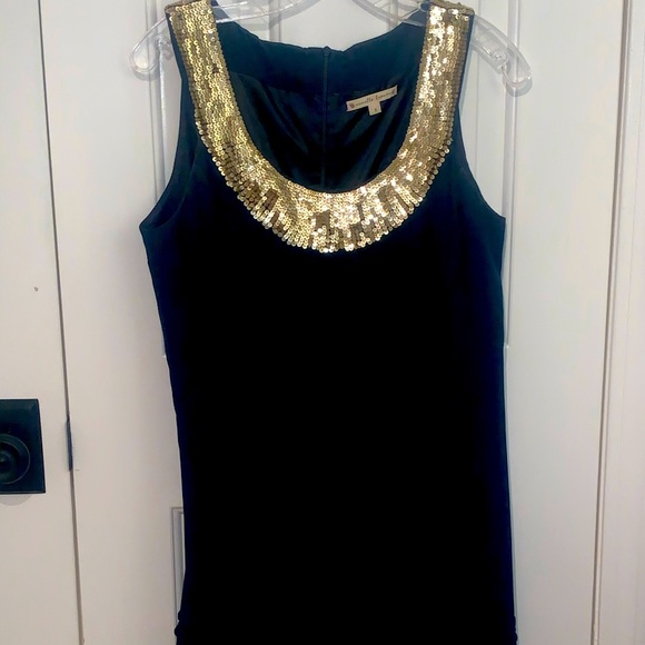 Nanette Lepore Dresses & Skirts - Navy and gold beaded silk dress with rosettes.